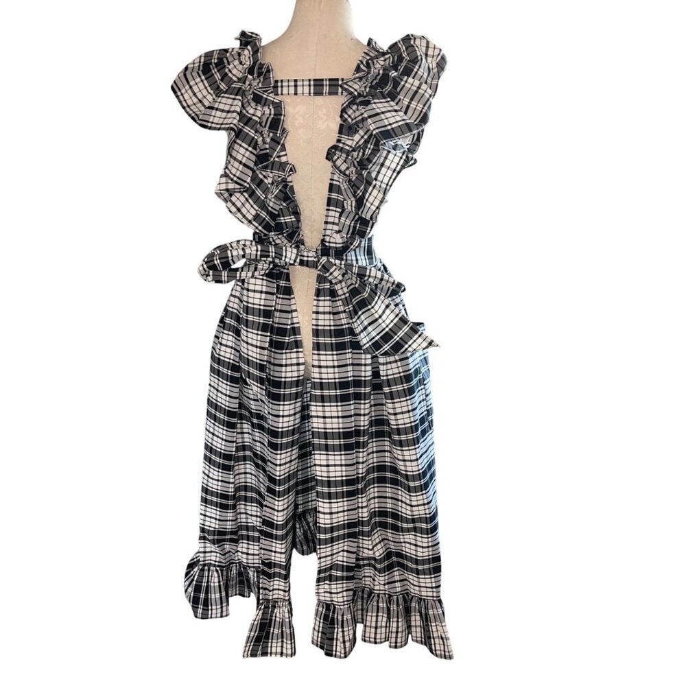 Mr. Blackwell Vintage Womens Taffeta Plaid Pinafore Black White One Size Rare - Picture 3 of 14